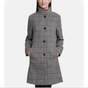 CALVIN KLEIN Stand-Collar Houndstooth Walker Coat Size XS